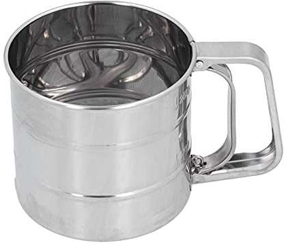 Culnflun Stainless Steel Flour Sifter, Dirt and Scratch Resistant Easy to Clean Handheld Mesh Crank Sifter for Straining Flour, Powdered Sugar, Baking Powder and Other Powdered Ingredients