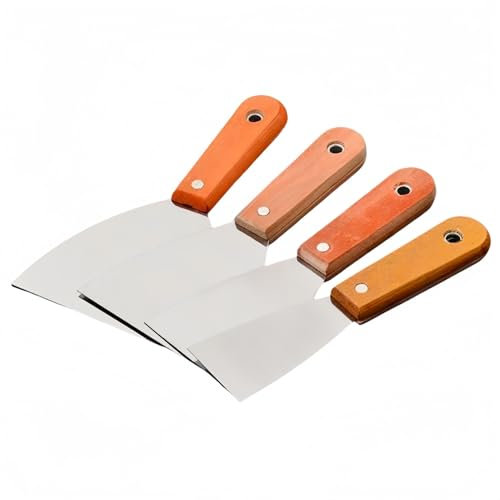4pcs Couteau à Enduire, Spatules à Mastic en Acier avec Poignée en Bois, Grattoir Plâtrier Spatule Bricolage Spatule a Enduire - 50/75/100/124 mm