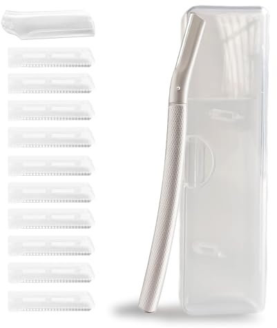 Rasoio per sopracciglia con 10 lame in acciaio inox e custodia portatile Rasoio viso donna in leghe anti-ruggine, elegante e durevole, rasoio affilato in argento