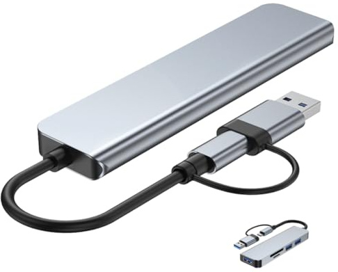 Uonlytech USB Hub Multi Puerto con Doble y Adaptador Rápido para Portátiles y Transferencia De Datos De Alta Velocidad