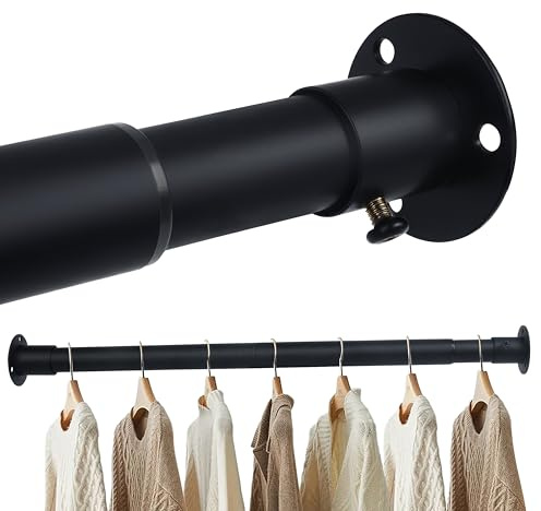 KINGSOW Black Extendable Wardrobe Rail: 64.5–130cm Adjustable Clothes Rail Stainless Steel Pole for Closet Laundry RV Diameter 25mm