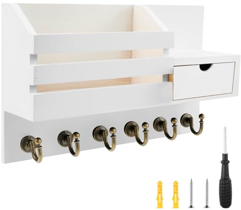 BAODBF Nyckelhållare vägg, nyckelbräda med förvaring, nyckelförvaring med 6 nyckelkrokar, dekorativ trävägghylla nyckelförvaring, nyckelbord för entré, hall, sovrum, vardagsrum
