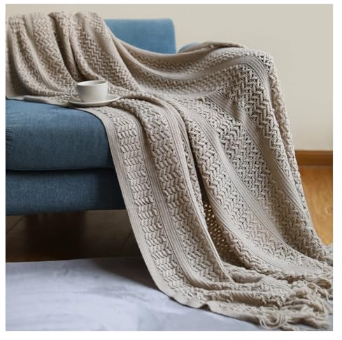 VVCPVDXCI Coperta da viaggio in stile nordico all'uncinetto, per divano e letto, coperta con nappe, coperta per condizionatore d'aria, a quadri cavi, verde 1,127 x 152 cm