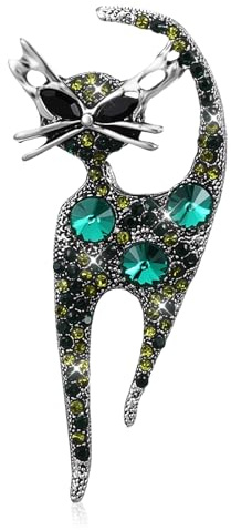 Mabor Vintage Cat Brooch Pin, Rhinestone Cat Brooch for Women Girls Trendy Colorful Crystal Animal Kitten Brooches Lapel Pins