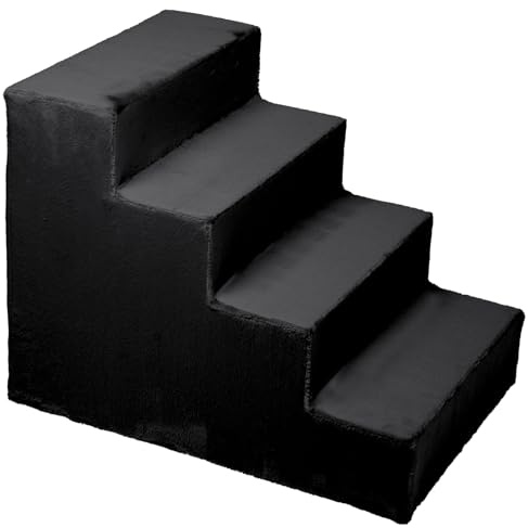 Mg Design Hundetreppe 4 Stufen in Schwarz – Stabiler Holzrahmen, gelenkschonend, leicht & mobil, für Sofa & Bett, für Hunde & Katzen