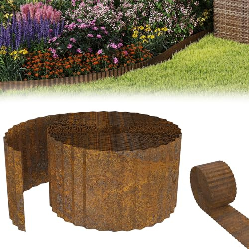 Aufun Bordure de pelouse 15 m, Bordure de Plate-Bande ondulée en métal 15 cm de Hauteur, idéale pour la délimitation de pelouse, Bordure Flexible pour Les Amoureux du Jardin et