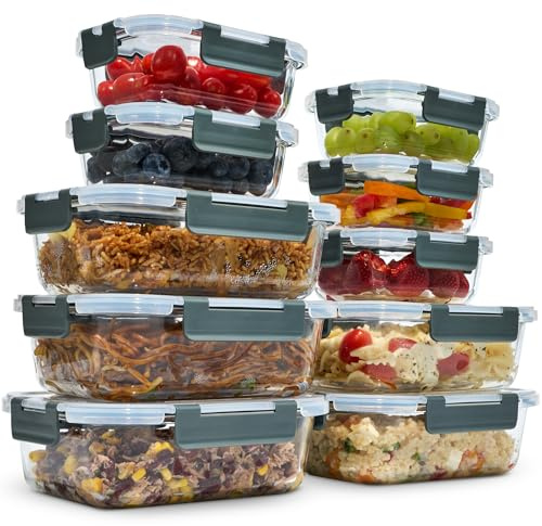 uandu Glasbehälter mit Deckel, 10- teilig, Meal prep Gläser, Frischhaltedosen Glas mit Deckel, Glasdosen mit Deckel Set, Meal prep Boxen