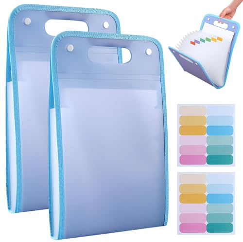 Fächermappe mit 13 Fächer, Dokumentenmappe A4 mit Index-Tabs, Zeugnismappe Dokumententasche Ordnungsmappe Mappe Organizer für Büro Hause Schule Dokumente Schulsachen (Blau*2)