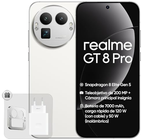 realme GT 8 Pro 5G Cellulare, 16+512 GB, Snapdragon 8850, Sensore Teleobiettivo 200 MP, Fotocamera OIS 50 MP, Display AMOLED 6,78 2K 144Hz, Batteria 7000mAh, Next AI, IP68, Bianco, Adattatore Incluso