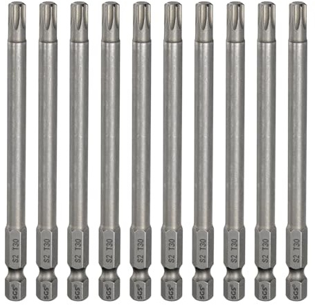 sourcing map 10 punte per cacciavite a testa Torx T30 da 1/4 di pollice con gambo esagonale da 100 mm di lunghezza, magnetiche, senza foro, a prova di manomissione, 6 punti, cacciavite a stella in