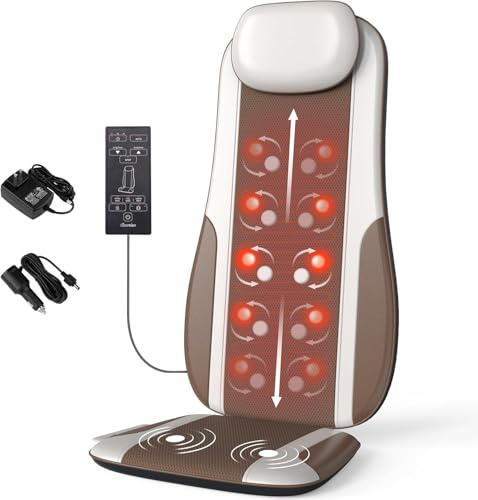 Shiatsu-Rückenmassagegerät mit Wärme, Massage-Sitzkissen für Stressminderung, Tiefenmassage-Knetung & Roller, 2 Vibrationsmotoren, Rücken-, Taillen- und Hüftmassagegerät, PU-Leder, mit 2 Netzteilen