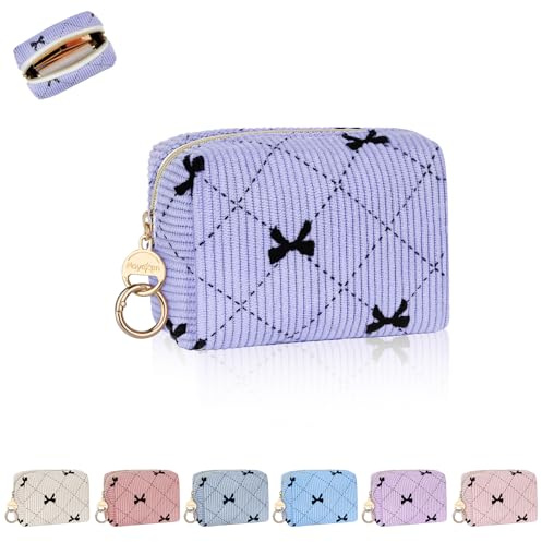 Mini Pochette Maquillage Femme en Velours Côtelé Petite Trousse Maquillage Fille Sac de Rangement à Cosmétique Rouge à Levre Vernis à Ongles Cadeau Anniversaire Fille 11 * 5,5 * 8,5cm Clair-Violet