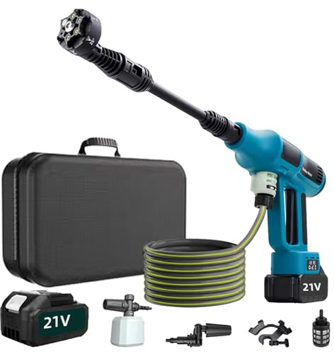 Nettoyeur Haute Pression sans Fil, Pressure Washer 4 Modes Max 120 Bars, Nettoyeur Haute Pression Portable avec 1 Batteries 4,0 Ah, Buse Réglable 6 en 1, Tuyau de 5 M, Nettoyage et Arrosage (1 Pile)