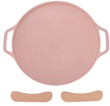 KJAOYU Padella per barbecue coreana con rivestimento antiaderente in pietra Maifan, piastra rotonda in alluminio con manici rimovibili Piastra grill portatile per interni ed esterni per (Rosa)