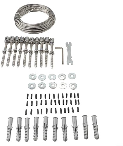 Edelstahl-Wanddraht-Rankgitter-Set für Kletterpflanzen, strapazierfähiges, unsichtbares Gartenstützsystem mit Befestigungen in Marinequalität, verstellbare Rankenwachstum für den Außenbereich (15,8 m