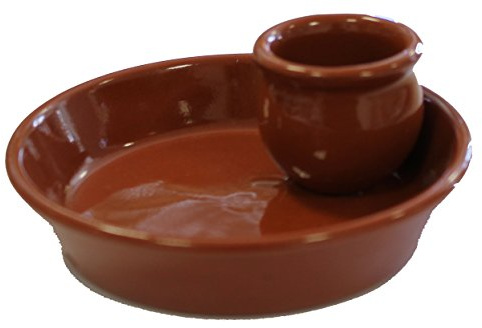 Fackelmann Plato Aceitunero Pequeño de Cerámica, Cuenco Aceitunero de Barro con Recipiente para Huesos de Aceituna, Plato para Aperitivos, Color Natural, Ø13x5cm, 1 ud.