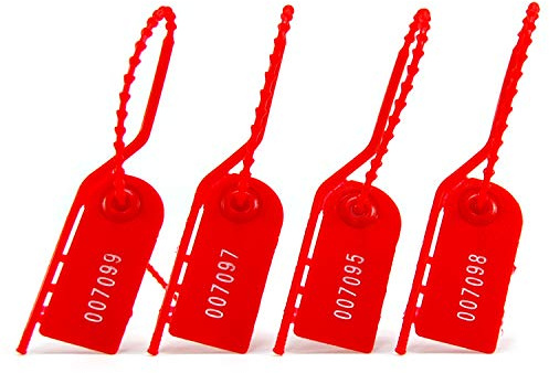 100 Red Plastic Anti-Tamper Seals Pull Tite Security Tags Numbered Tearing-Off Tag for Fire Extinguisher Luggage 210mm Length