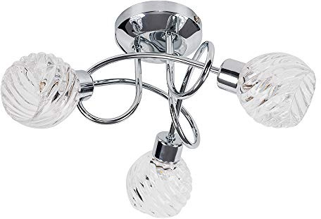 MiniSun | Contemporary 3 Way Polished Chrome Curved Arm Ceiling Light with Dome Shades | Close-to-Ceiling Lights, Home Décor Essential | Includes 3W LED Bulbs [6500K Cool White] | Mains Wired