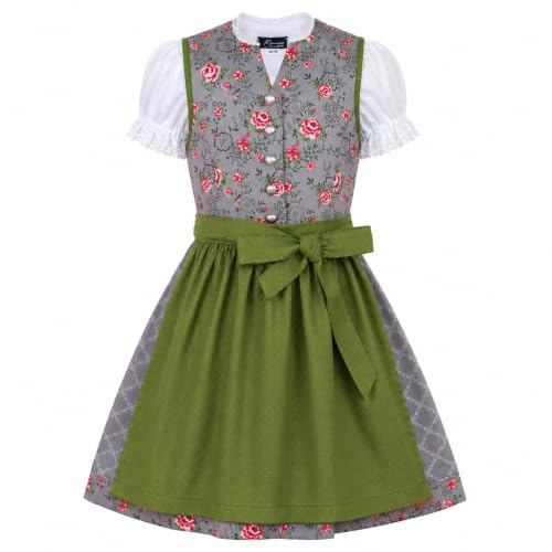 Ramona Lippert® - Kinder Dirndl Priscilla | Grau-Grün | Inkl. Kleid, Schürze & Bluse | Größe 86-164 - Mädchen Dirndl & Dirndl-Sets - Kinderdirndl | Dirndl Mädchen Gr.134/140