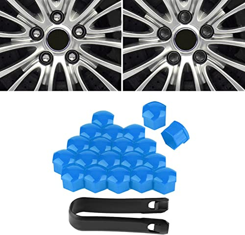Tapas de tornillos y tuercas,20 Piezas 19mm Tapa Tapas de tuerca de rueda de coche cubierta de tornillo de cubo automático Llantas de protección exterior Wheel Bolt Nut Cap (Azul)