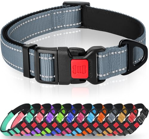 Taglory Reflekterande hundhalsband i nylon med säkerhetsspänne, justerbara husdjurshalsband med mjuk neoprenstoppning för små och medelstora hundar