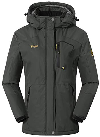 donhobo Damen Wanderjacke Winter Outdoor Mantel Wasserdicht Regenmantel Winddicht Fleecejacken Hooded Skijacken Softshelljacke (Grau, XL)