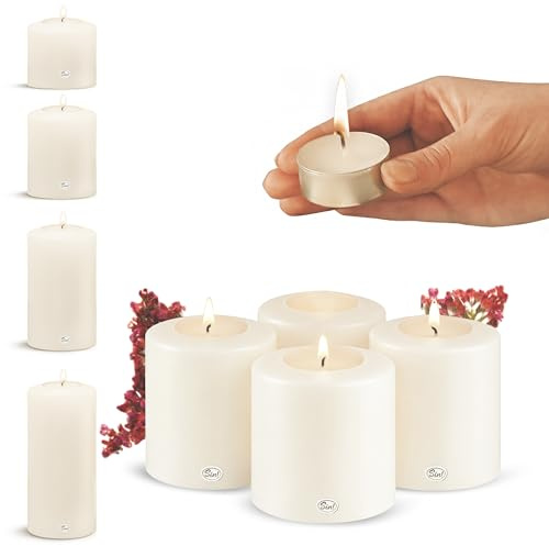 Sin!® 4er Set Teelichthalter & Dauerkerze Classic Ø 7cm H 9cm weiß - Die Kerze die Nicht schmilzt! Kunststoff-Kerze mit Teelichteinsatz (Made IN Germany) - Teelicht-Kerzenoptik selbstlöschend