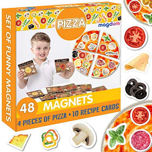 magdum Pizza Food Photo Game Set Kitchen Pretend Play - 48 Fridge Magnets for Kids - Role Play Food Toys Gift for Girl Boy - Educational Toy- Play Food - Magnetic toys for Kids