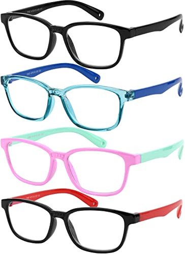 Yogo Vision Blue Light Blocking Glasses for Kids UV Protection Girls Boys Blue Light Glasses Anti Eyestrain (4 Pack)