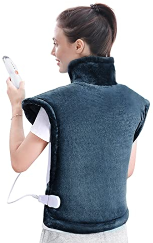 Coussin Chauffant Electrique pour le Dos, Les Épaules, Nuque, Couverture Chauffante 60 x 85 cm, 4 Température Réglable, 90 min Arrêt Automatique et Protection Contre la Surchauffe, Lavable en Machine