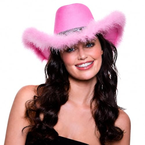 Wicked Costumes Texanischer Cowboy-Hut für Erwachsene, Kostüm- und Partyzubehör, Pink, Pailletten und Federbesatz
