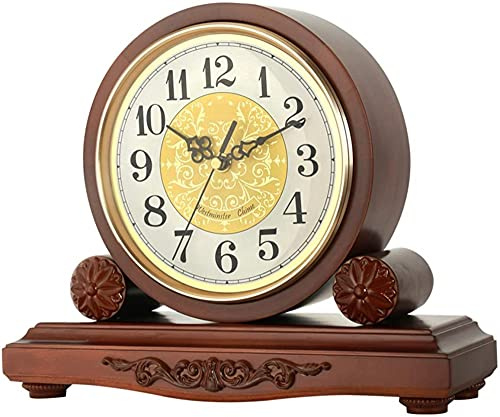 TSTSM Reloj de repisa de Chimenea, Sala de Estar de Madera, Reloj de Silencio, Decorativo, de pie, con Estante, con Reloj, operado por Chimenea, Oficina, Escritorio,