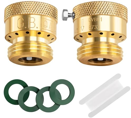 2 Pack Brass Vacuum Breaker 3/4 Inch GHT Hose Bibb Connector Backflow Preventer for Garden Spigot RV Hose Connection Backflow Preventer Connector with Tape and Extra washers