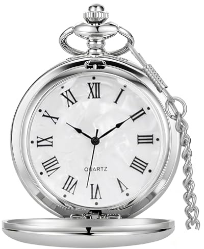 Tiong Klassische Quarz-Taschenuhr aus glattem Stahl mit römischen Ziffern für Herren und Damen, Taschenuhren, Anhänger, Vatertags-Geburtstagsgeschenk