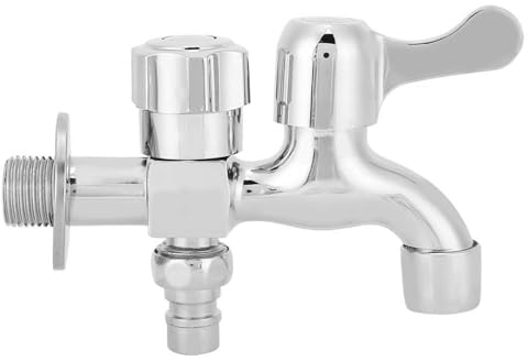 Natudeco Robinet, Robinet Mural à Double Sortie Alliage Argent Rapide Refroidissement Simple Machine à Laver Mop Pool Robinet Robinet Jardin G1/2