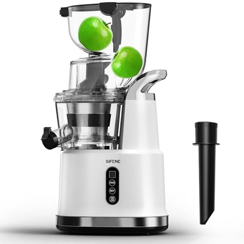 Easy-Use Cold Press Juicer, SiFENE 83mm Wide-Mouth Vertical Slow Masticating Juicer, Whole Fruit & Veg Juice Extractor, Easy Clen, BPA Free, Quiet Motor with Reverse Function, White