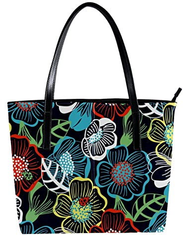 Schultertasche, leicht, lässig, Schultasche, Lehrertasche, Handtasche, Geldbörse, bunt, groß, Blumenmuster, Blau / Weiß / Rot, Mehrfarbig