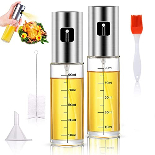 thirei Öl Sprühflasche, 2 Olivenölsprüher für Salate, Bringen Ölsprühflasche, Silikon Grillbürstel, Trichter, Tassenpinsel, Küchenhelfer zum Kochen, Grillen, Barbecue, Salate