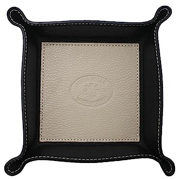 FrasiBags Vaciabolsillos de Cuero Made in Italy, Bandeja de Valet Porta Objetos de Piel Cuadrada (Beige)
