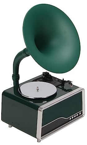Tourne-Disque Vinyle Haut-parleurs Intégrés, Jukebox Vintage 3 Vitesses avec Bluetooth, Port USB, Fonction Radio FM pour Décoration de la Maison, (Vert noirâtre)