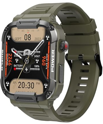 Militär Outdoor Smartwatch mit Telefonfunktion Smartwatch Herren Fitnessuhr Schrittzähler Uhr Herren mit Herzfrequenz-/Blutdruckmessung Schlafmonitor Sportmonitor von Kalorienverbrauch Kilometerstand
