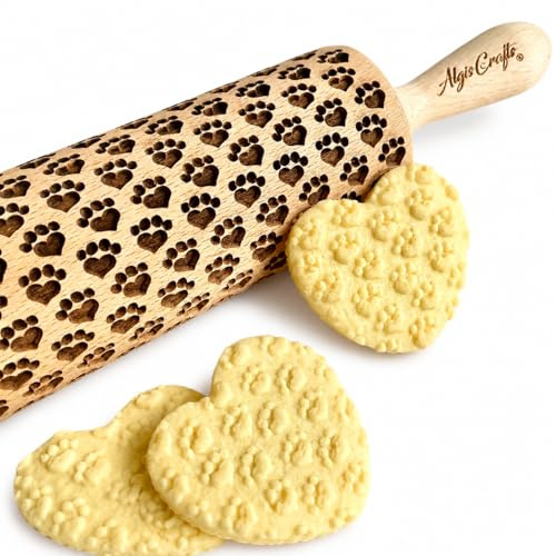 ZAMPA- CUORE Mattarello Decorativo per Biscotti | Mattarello Inciso | Rullo per Biscotti e per Modellare | Mattarello Legno Goffrato di Algis Crafts