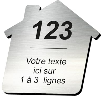 Plaque gravée personnalisée autocollante pour nom et numéro de boîte aux lettres en forme de maison design - alu brossé - format 8x8 cm