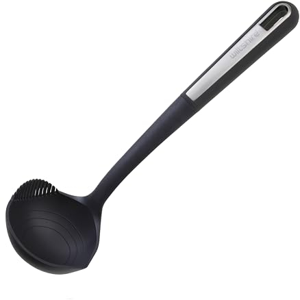 Wiltshire Aspire Soup Ladle, Stirring & Serving Soup Spoon, Cooking Spoon, Heat-Resistant Utensil, Non-Stick, Non-Scratch, Anti-Slip Soft Touch Handle, Grey & Silver, 33x10x7.5cm