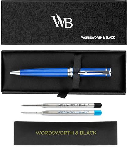 Wordsworth & Black Kugelschreiber Blauer Lack - Atemberaubender Luxus-Stift mit Chromfinish, Tinten-Nachfüllung, Geschenk für Männer & Frauen, Nachfüllbar, Schöne Stifte, Feine Spitze
