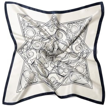 MayTree Seidentuch aus 100% Maulbeer-Seide - Quadratisch Floral dunkelblau weiß 53x53 - Luxuriöses Damen Halstuch - Eleganter Bandana-Schal für Damen - Luxus und Komfort für Erwachsene