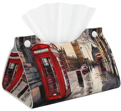 Taschentuchbox-Abdeckung, Motiv: Londoner Straße, mit englischer Aufschrift, stilvoller Leder-Tuchpapierhalter für Zuhause, Hotel, Auto, Büro, Dekoration