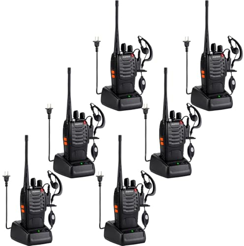 Baofeng Walkie Talkies 888S Rechargeable Long Range with Earpieces for Adults, 16 Channel Professional Radio Handheld Two Way Radios Li-ion Battery and Charger Included (6pack with 6earpiece)