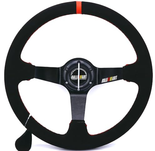ZiYouao Volanti Sportivi Volante a Piatto Profondo in Pelle Scamosciata Nera da 350 mm/14 Pollici Volante Auto Sportivo(Noir)