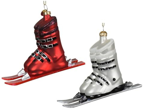 Kaemingk Christbaumschmuck Ski Schuhe Glas 9,2cm - Figur zum Aufhängen - 1 Stück Sortiert - Weihnachtsbaum Anhänger für Weihnachten - Christbaumanhänger & Weihnachtsbaumschmuck - Skier
